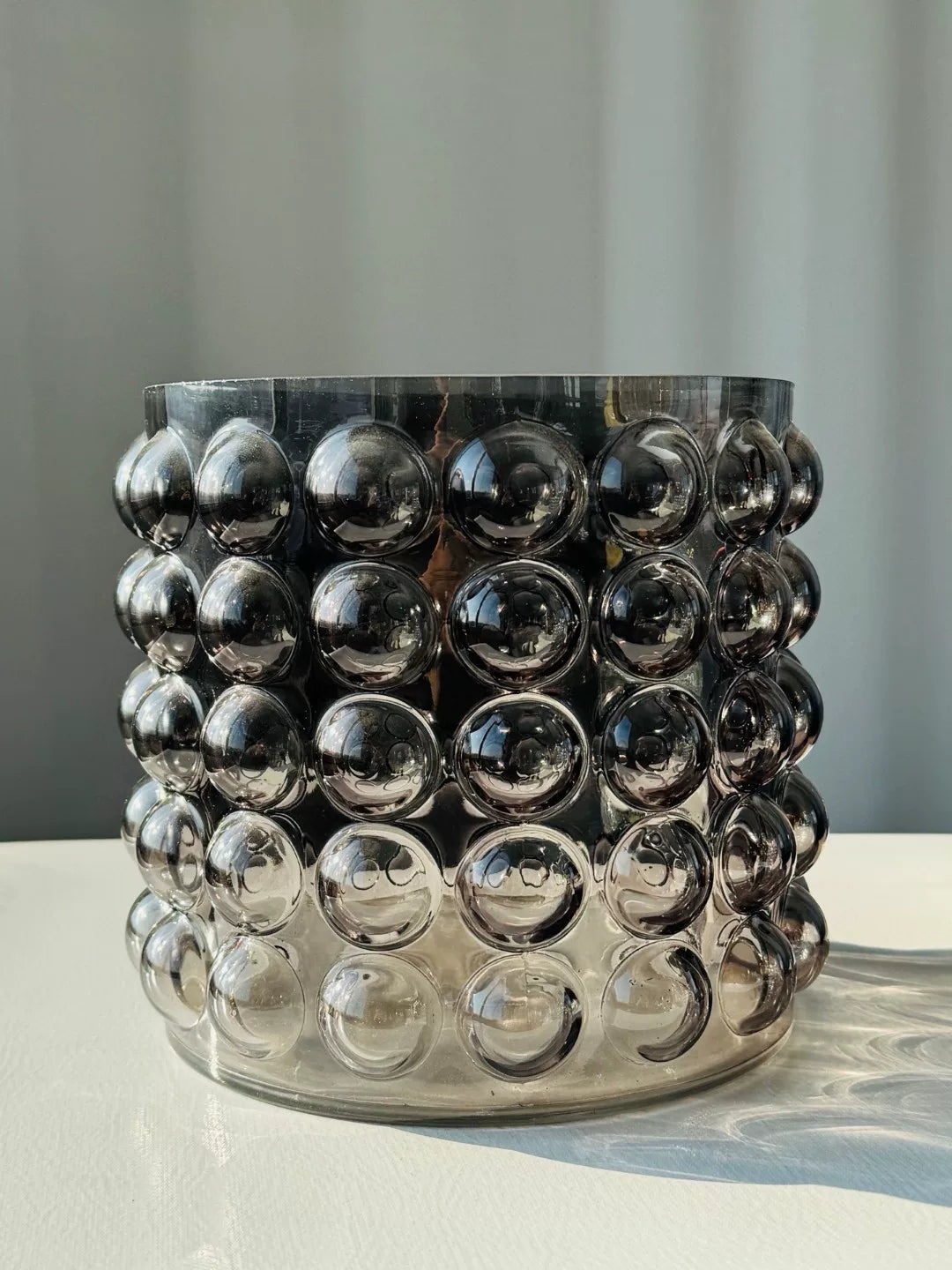 Smoky Grey Bubble Glass Cylinder Vase