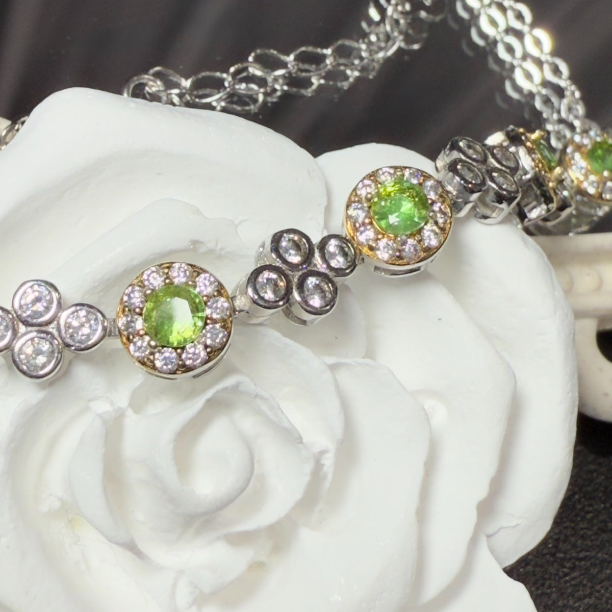 Pulseira Bubble de Pedra Verde Natural em Prata e Ouro