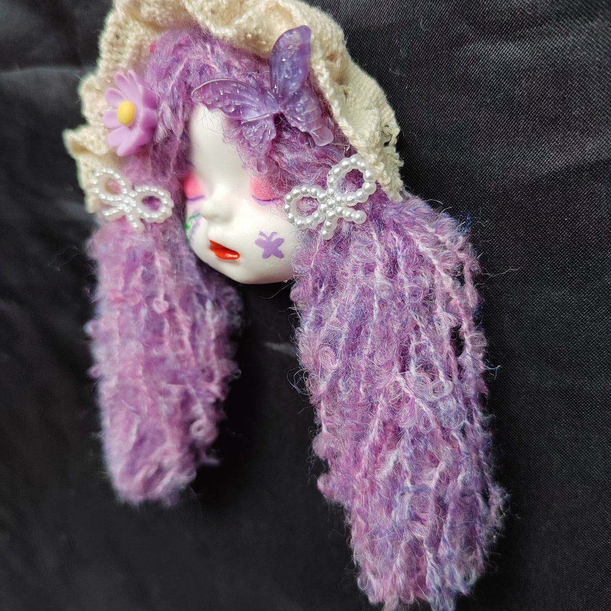 Handcrafted Clay Doll Head Brooch Lolita