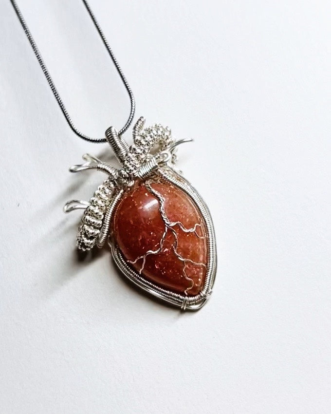 Wire-Wrapped Sunstone Pendant Necklace