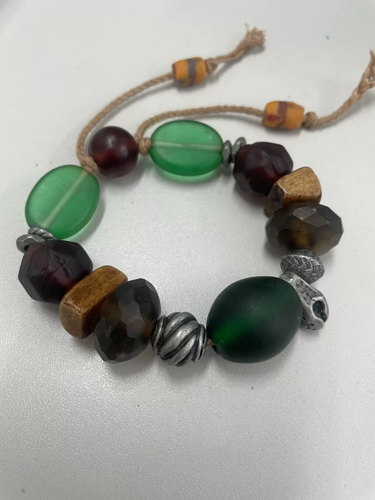 Handmade Glass Bone Beaded Bracelet