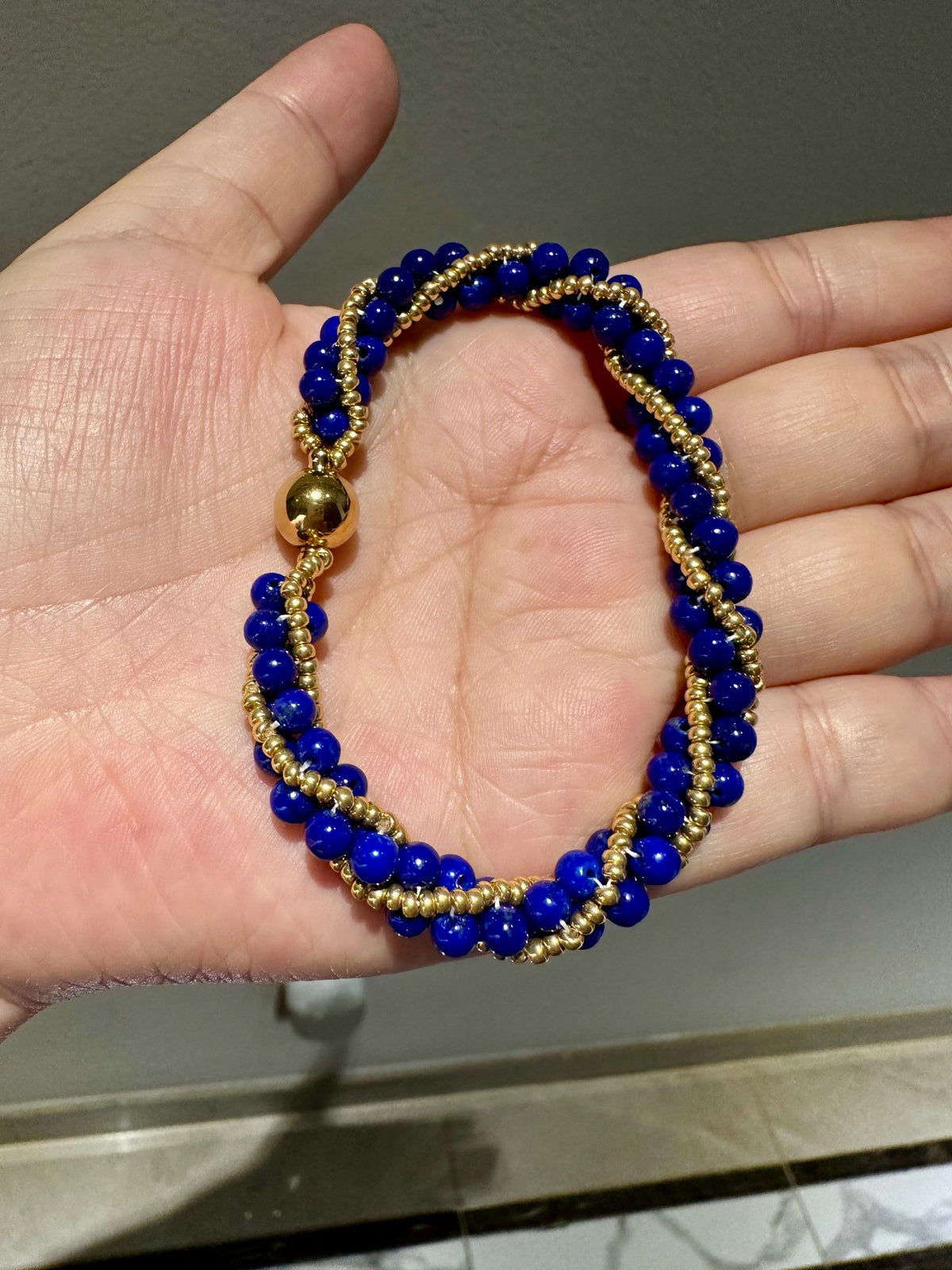 Lapis Lazuli Spiral Seed Bead Bracelet