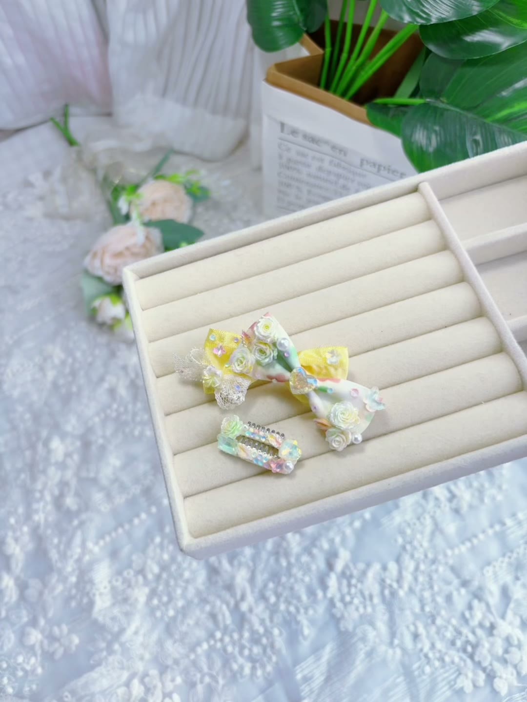 Sweet Mint Bow Hair Clip Set Yellow Green