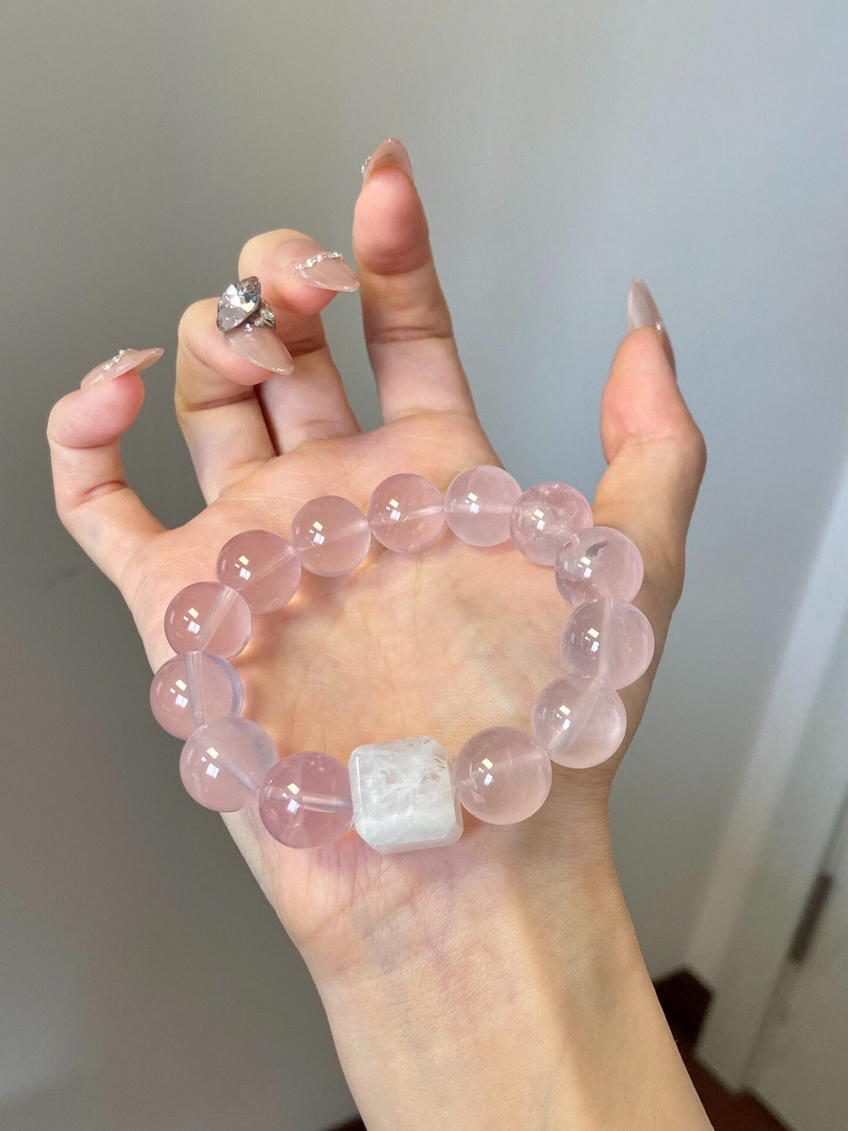 Rose Quartz Phantom Crystal Beaded Bracelet