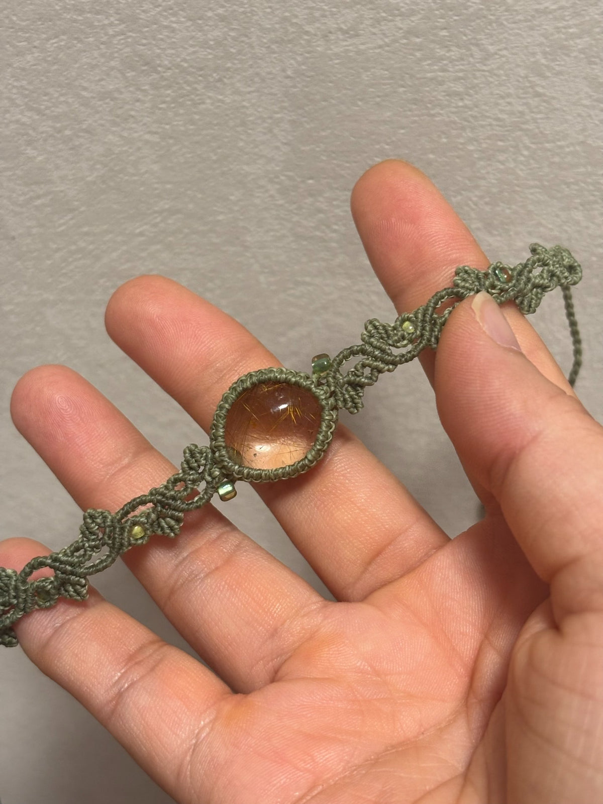 Crystal Macrame Bracelet with Rutilated Quartz