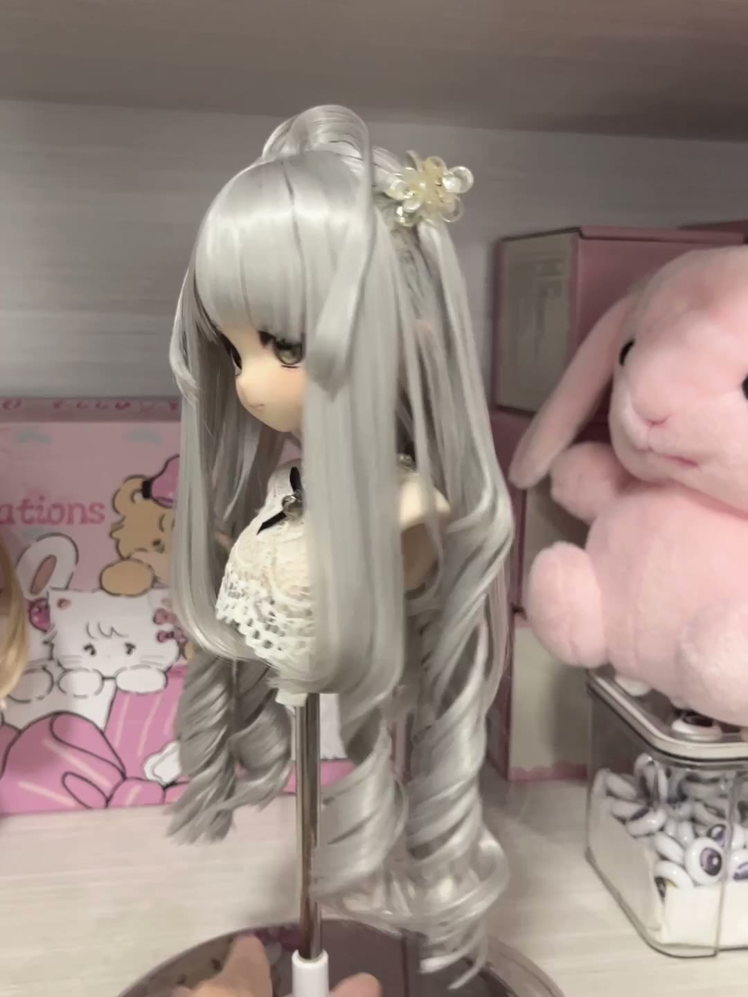 Doll Wig Silver Grey Spiral Curls