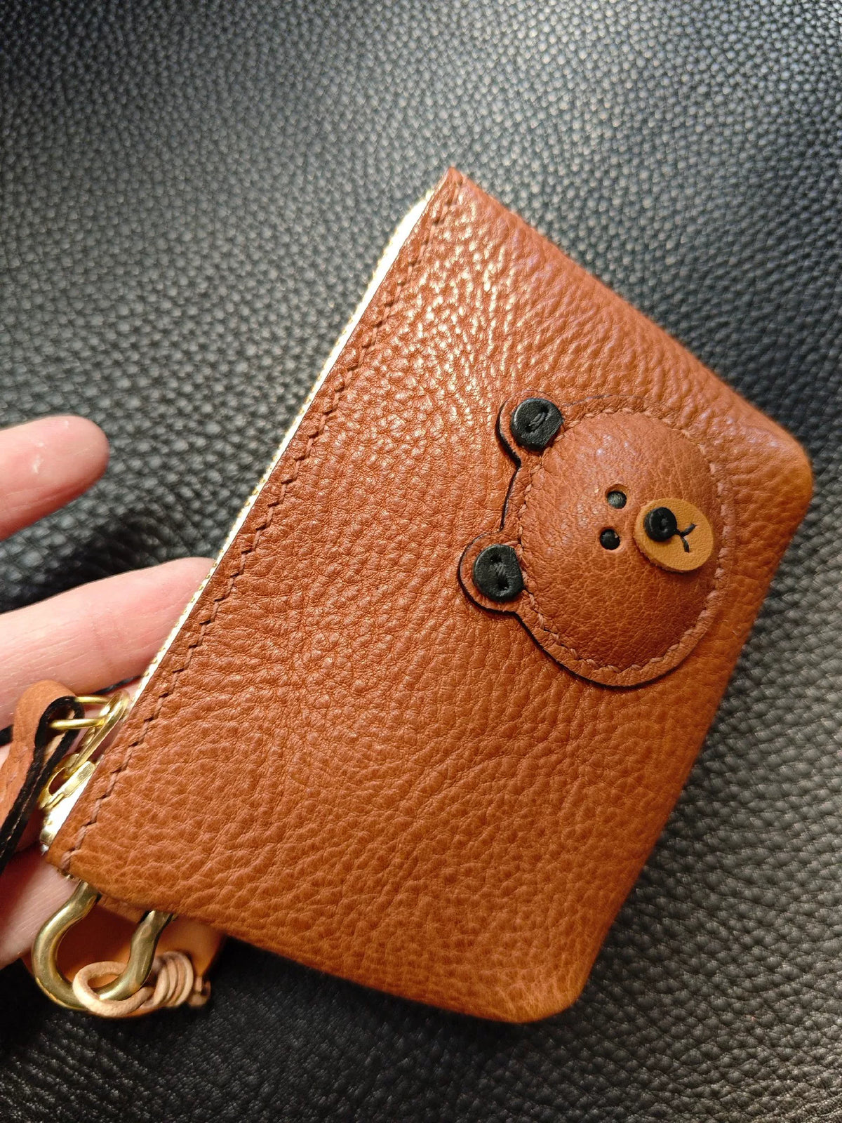 Brown Leather Bear Face Coin Purse