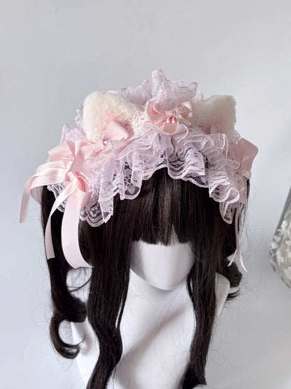 Pink Strawberry Cat Ear Lace Headband Lolita Hair Accessory