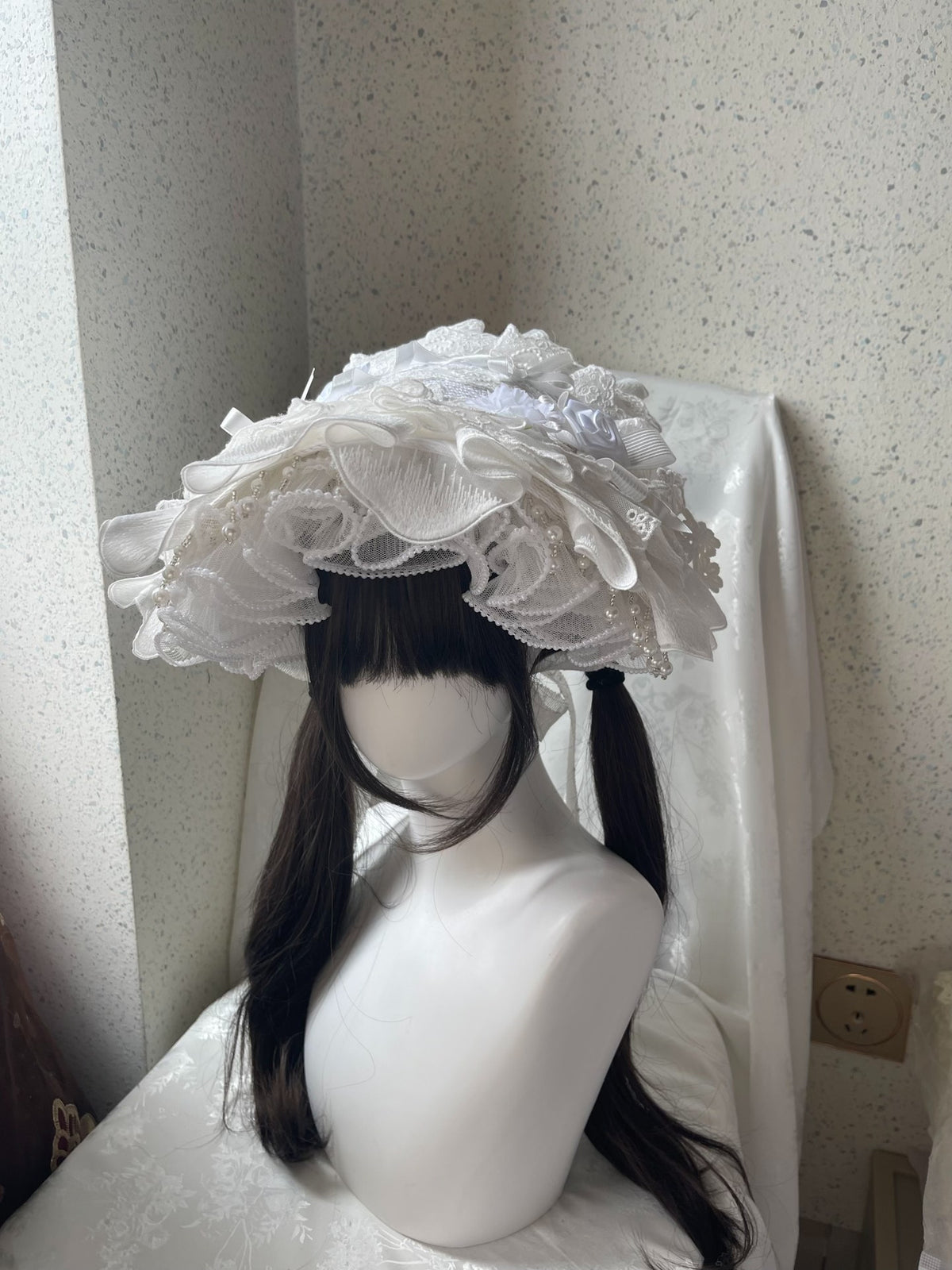White Lace Lolita Bonnet Hat
