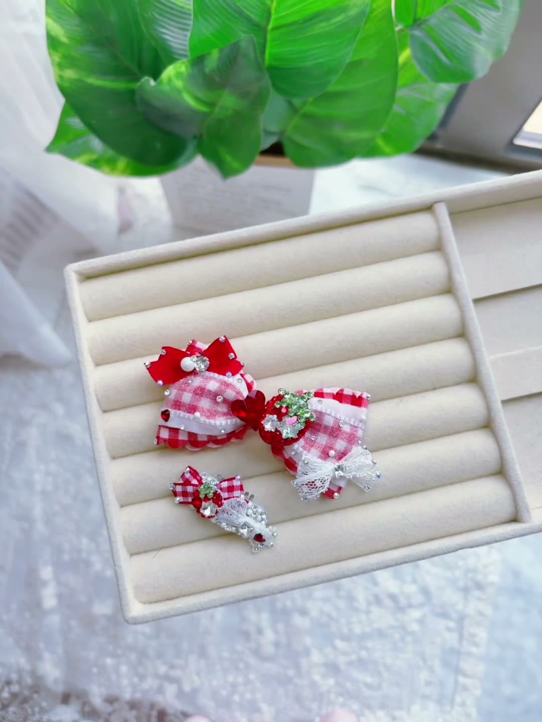 Red Gingham Pet Hair Bow Set