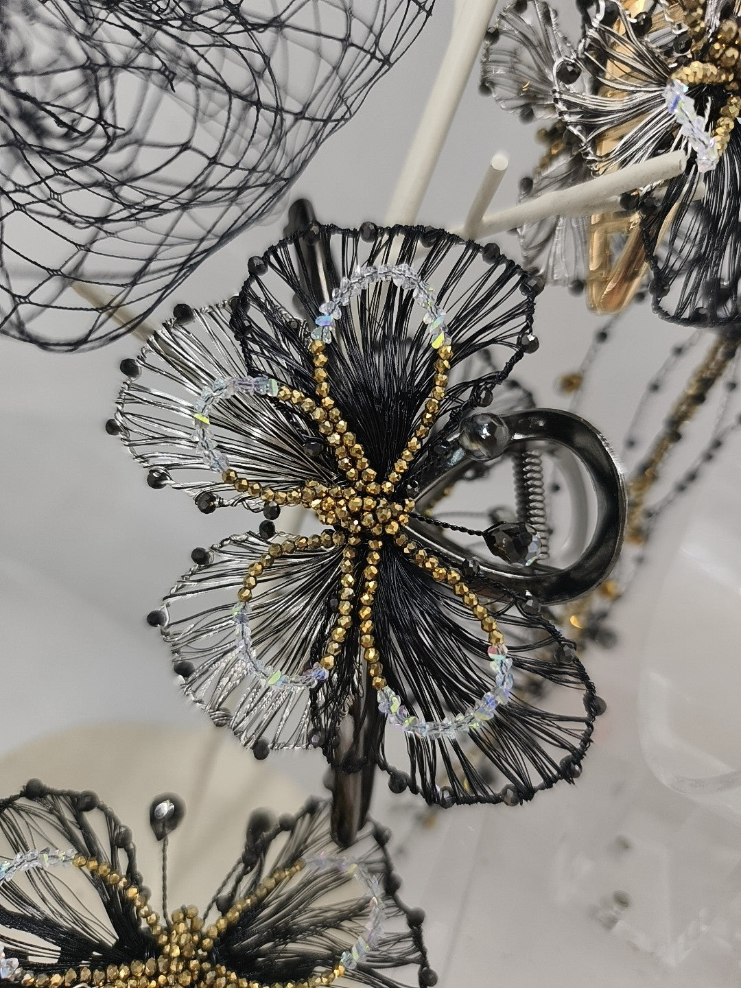 Handmade Black Gold Wire Flower Hair Clips