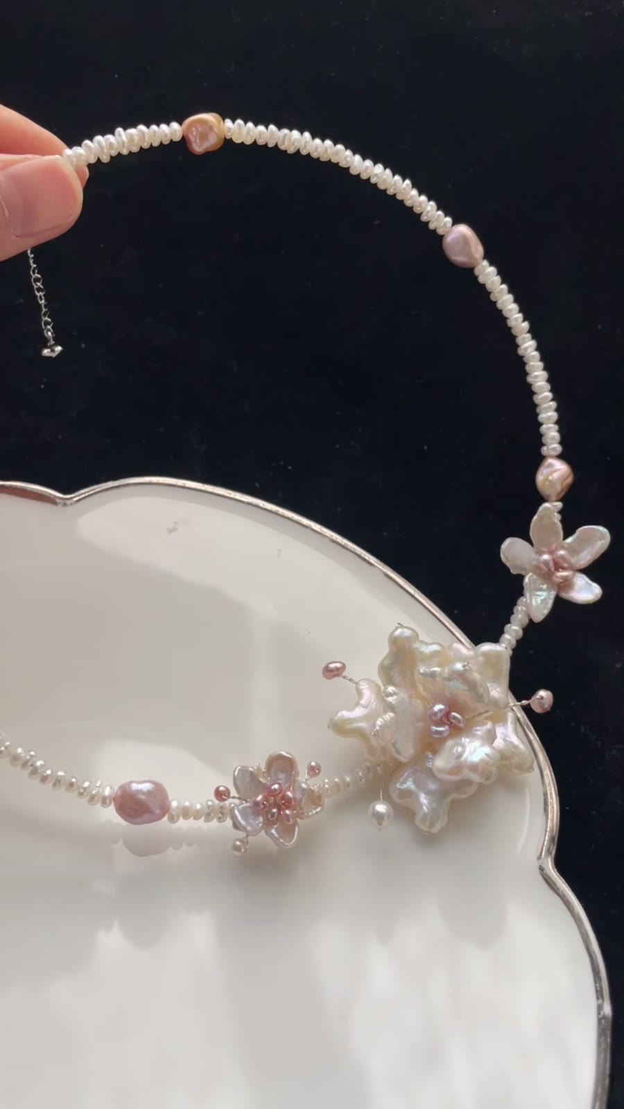 Natural Pearl Floral Choker Necklace