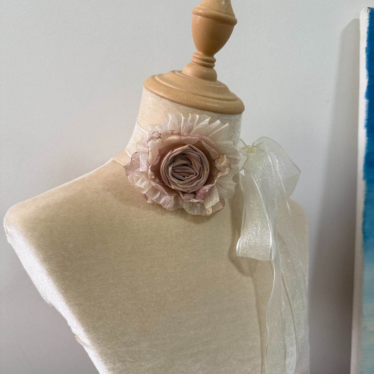 Handmade Fabric Rose Choker Necklace