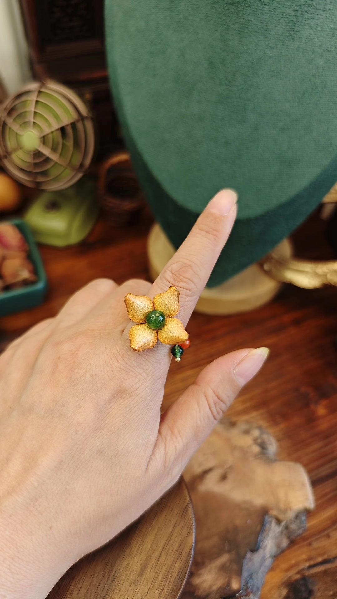 Handcrafted Leather Flower Adjustable Ring