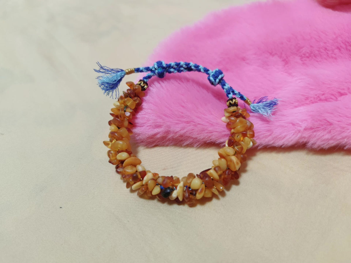 Amber Beeswax Bracelet with Turquoise Cord