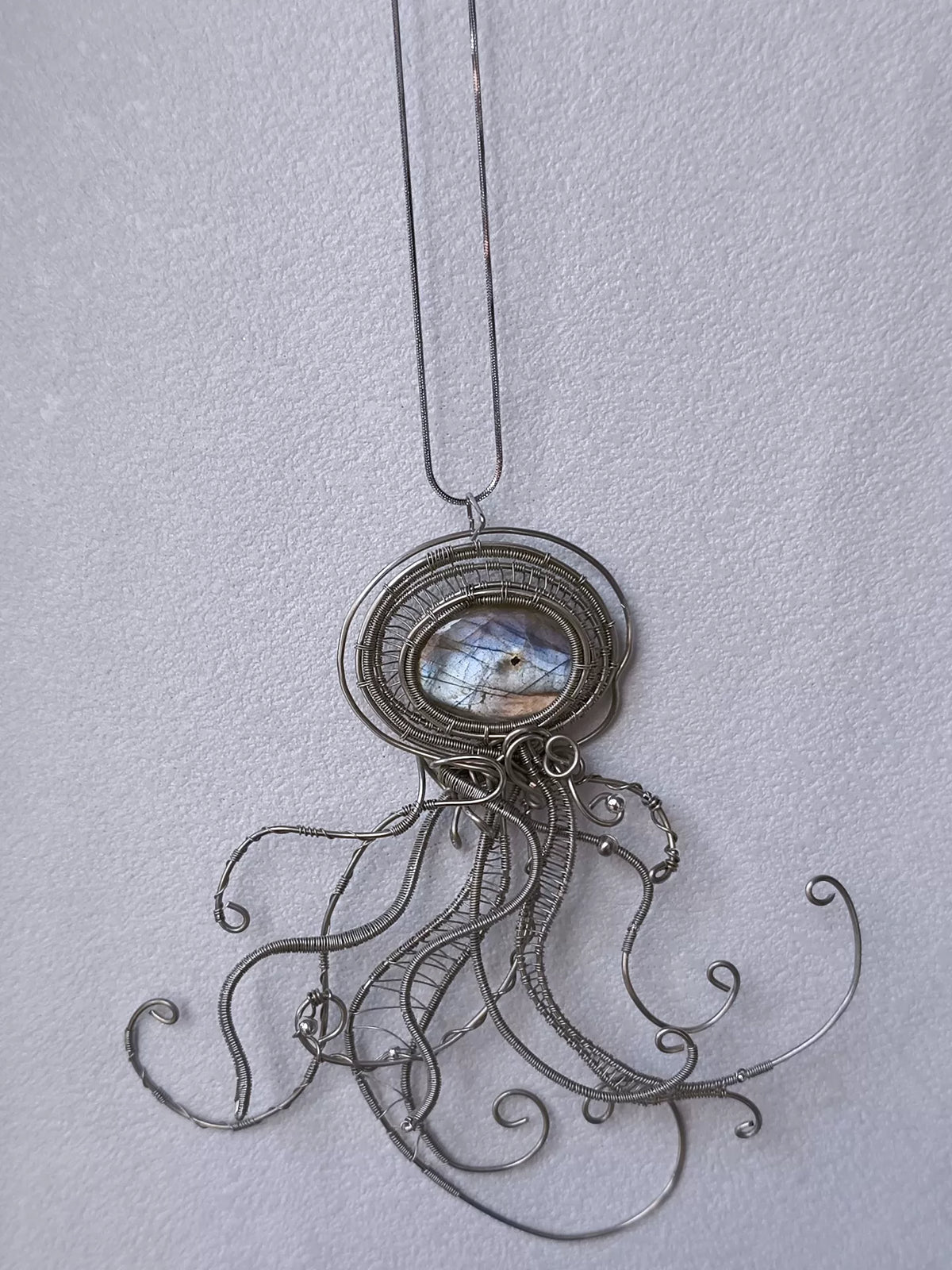 Labradorite Wire Wrapped Jellyfish Pendant Necklace