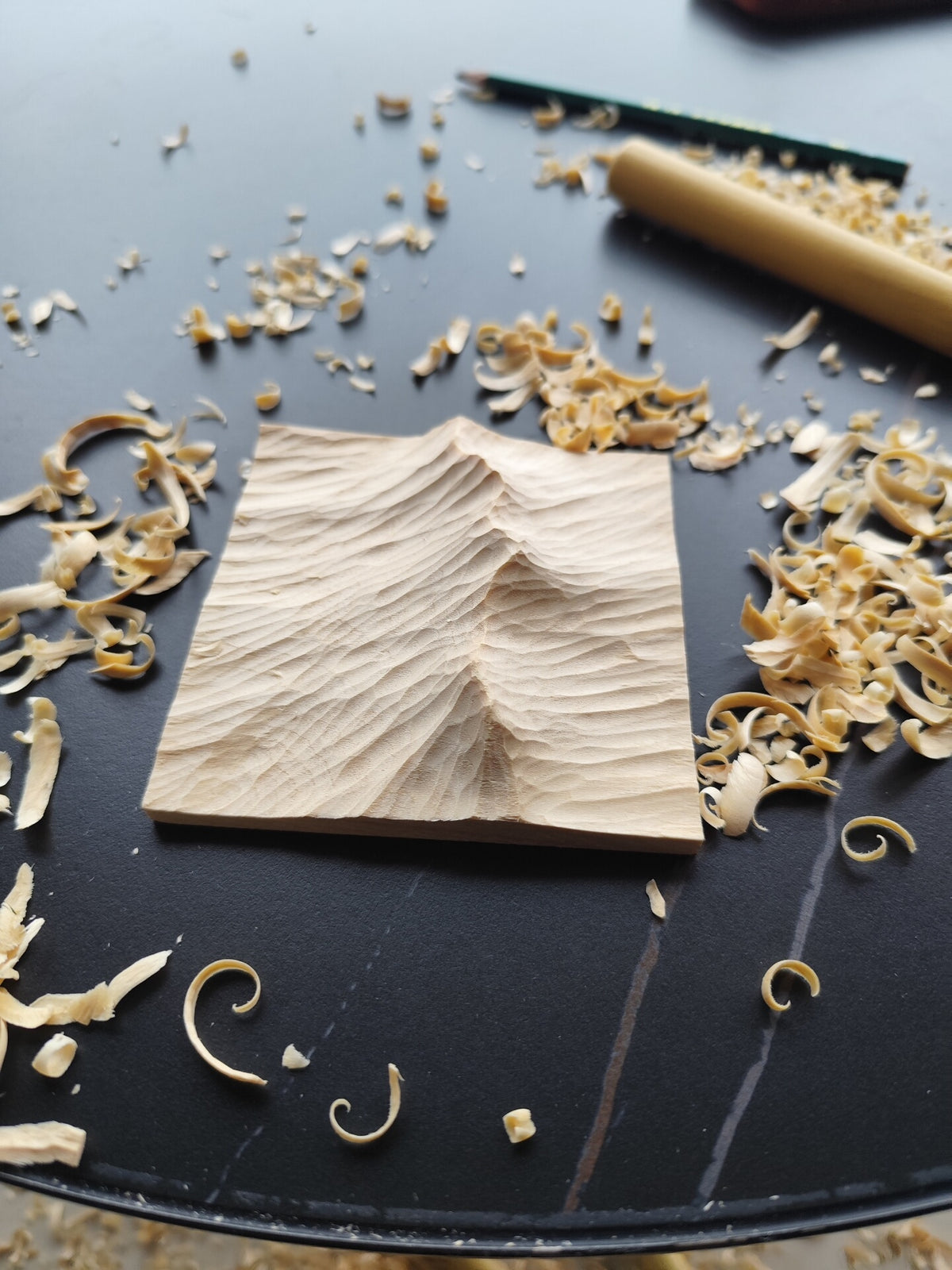 Handcrafted Basswood Mountain Relief Carving