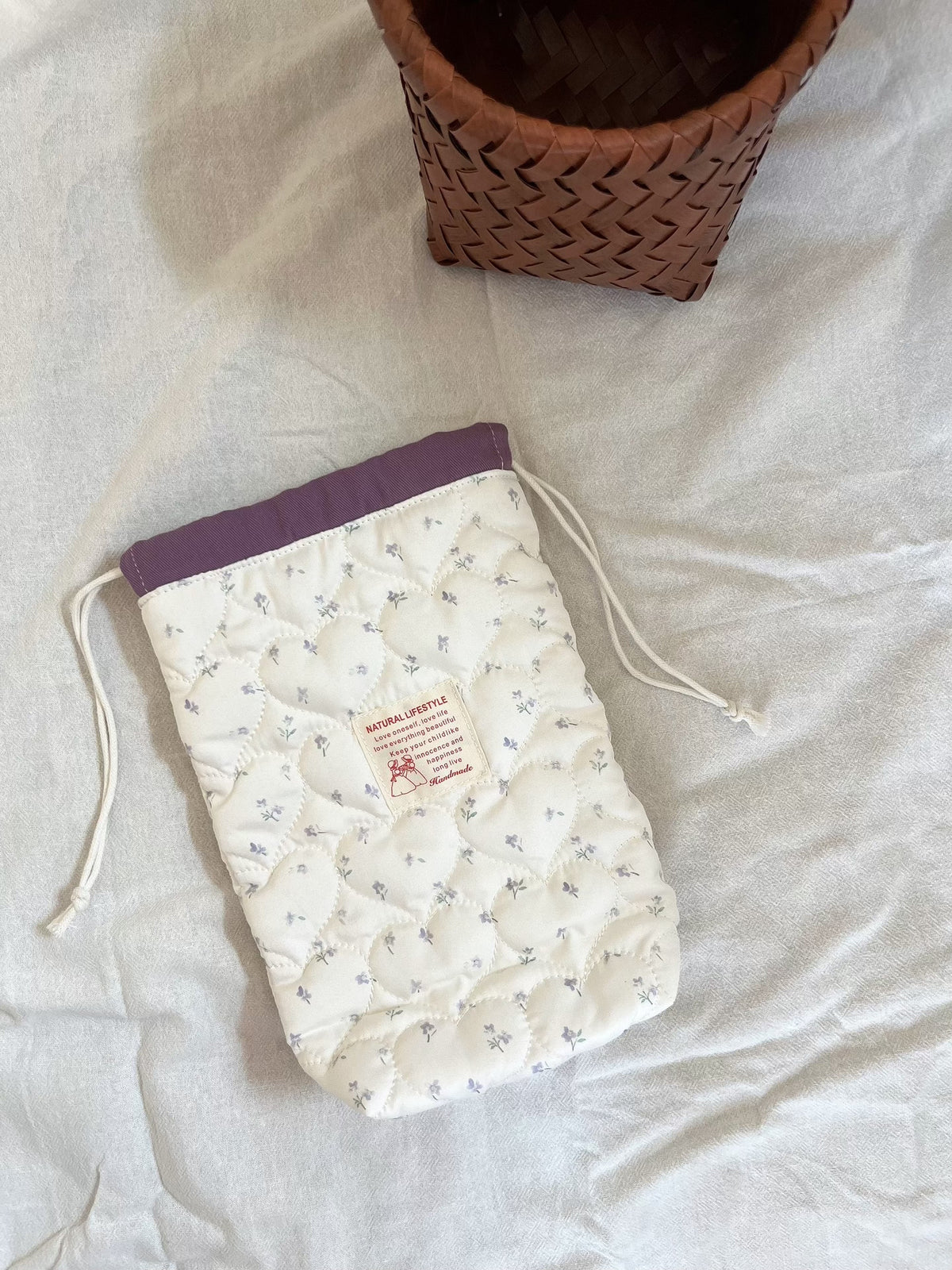 Handmade Quilted Floral Drawstring Pouch