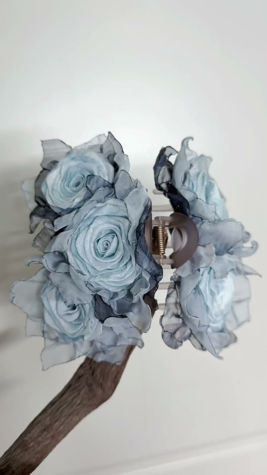 Handcrafted Blue Rose Fabric Hair Clip