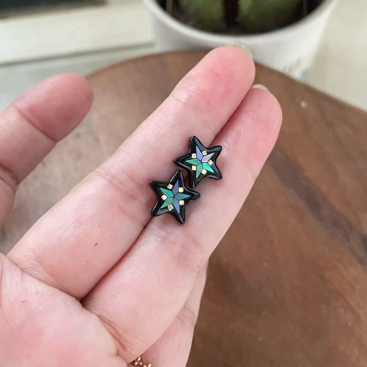 Lacquer Star Stud Earrings with Shell Inlay