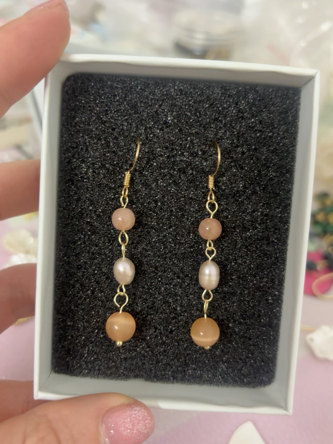 Handmade Stone Pearl Drop Earrings