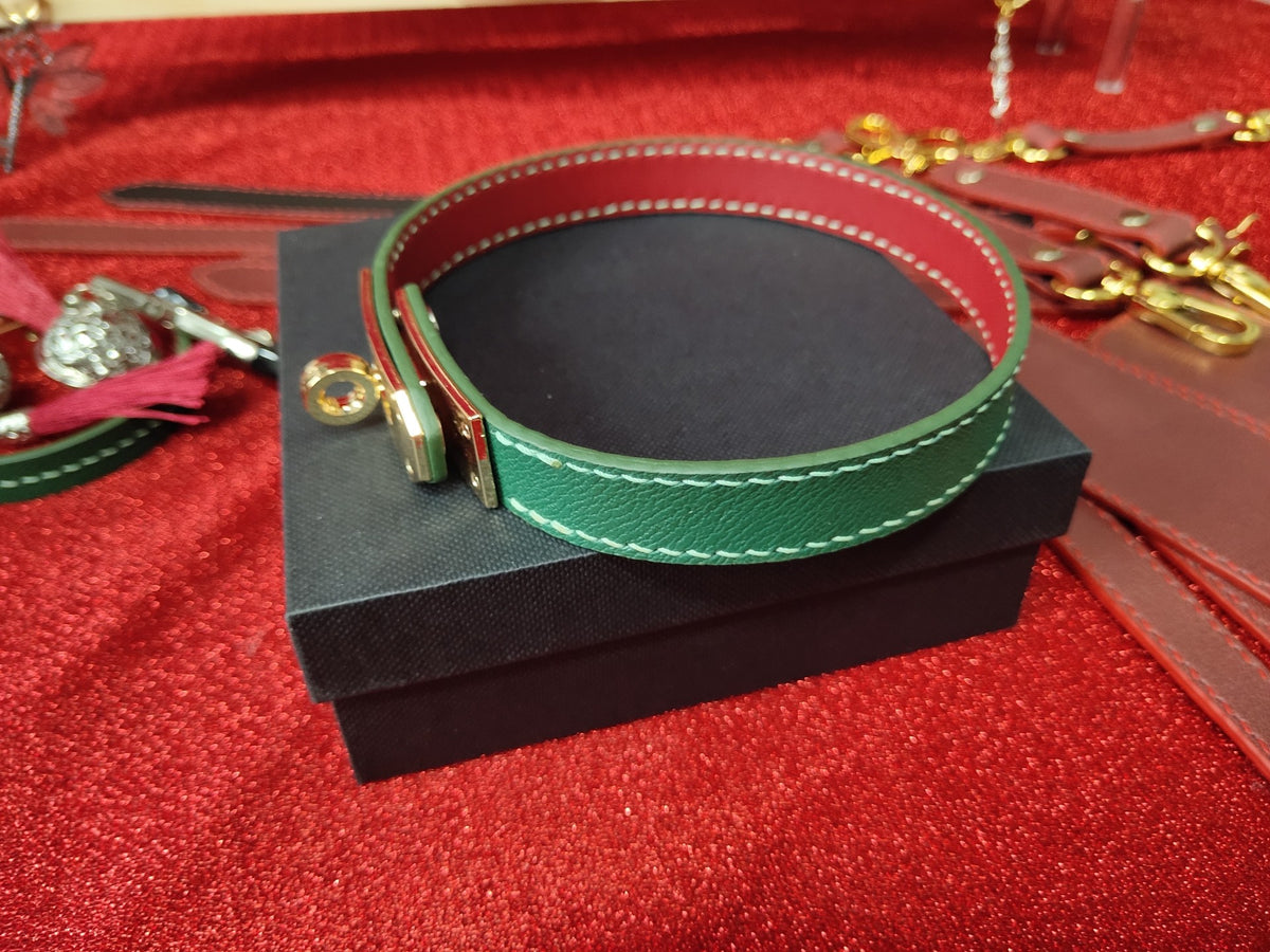 Emerald Green Leather Collar with Gold Kelly Buckle