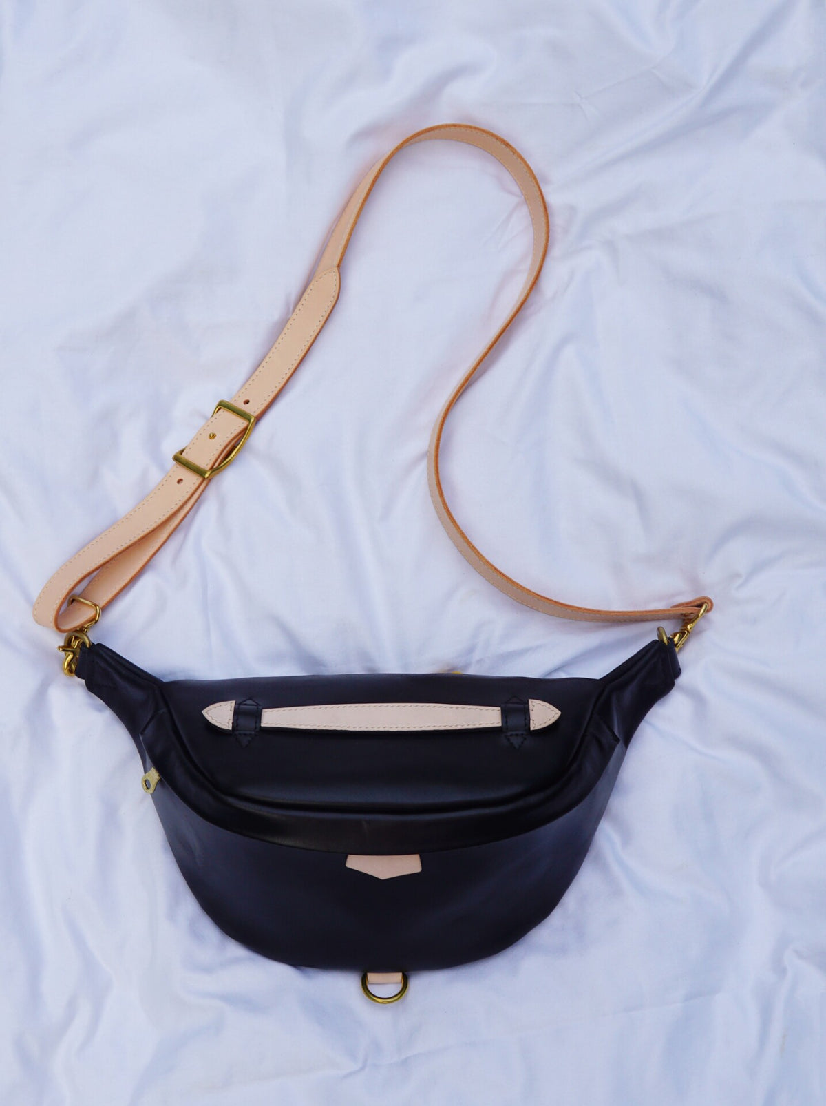 Handcrafted Black Leather Waist Chest Crossbody Bag