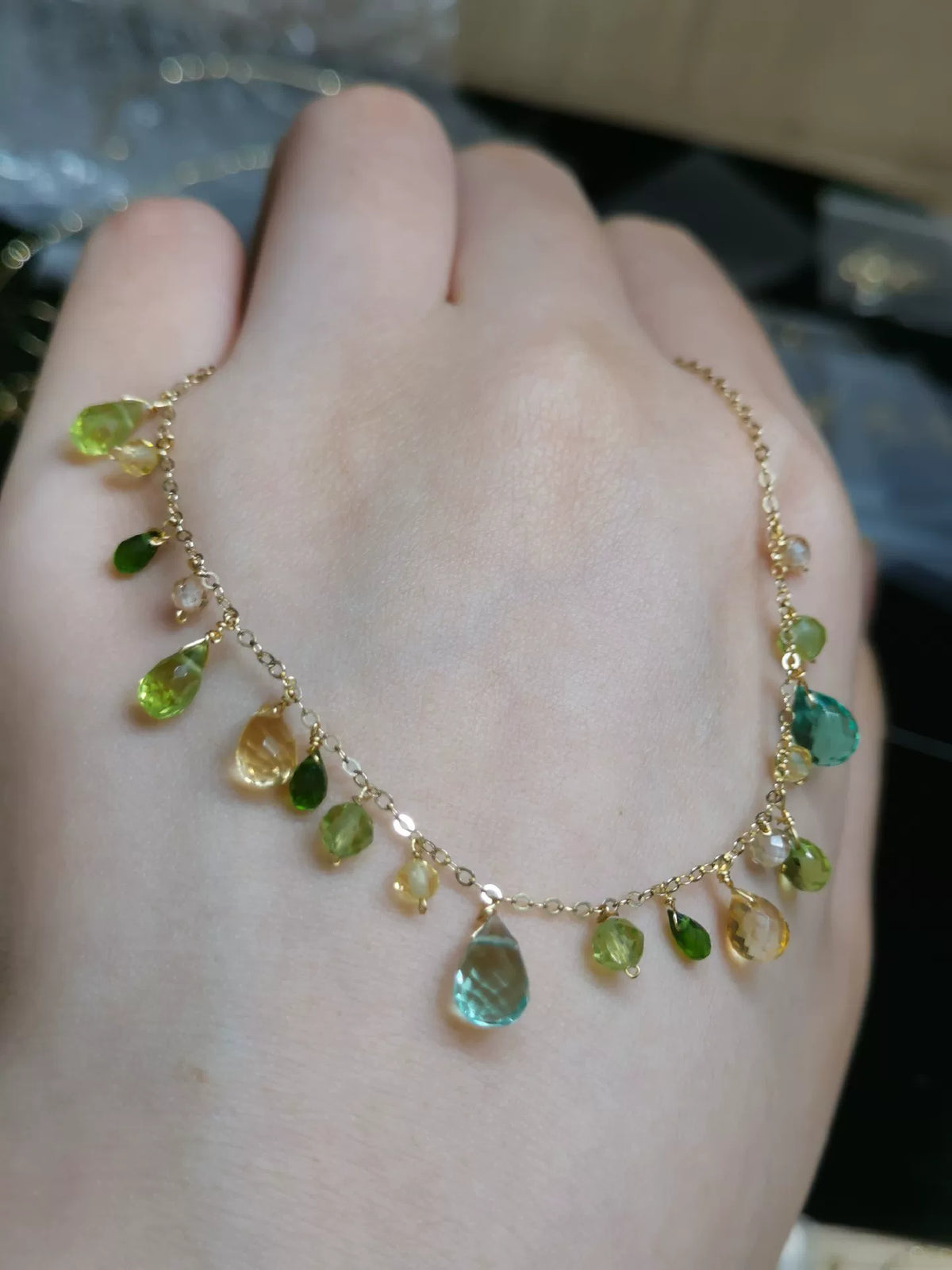 Citrine Peridot Diopside Goudgevulde Armband Ketting