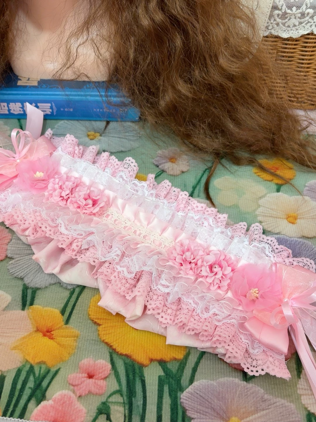 Pastelroze Bloemen Lolita Platte Beret Hoofdtostuk