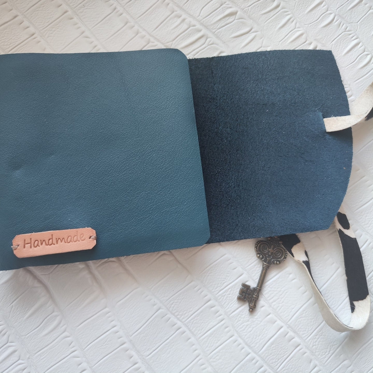 Teal Leather Journal with Metal Key Charm