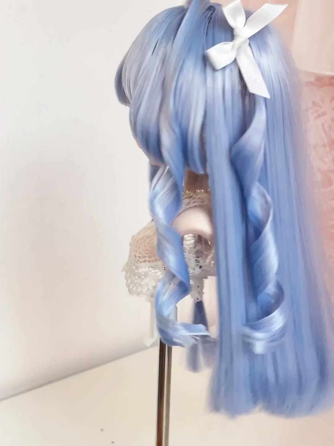 Doll Wig Pastel Blue with Bows