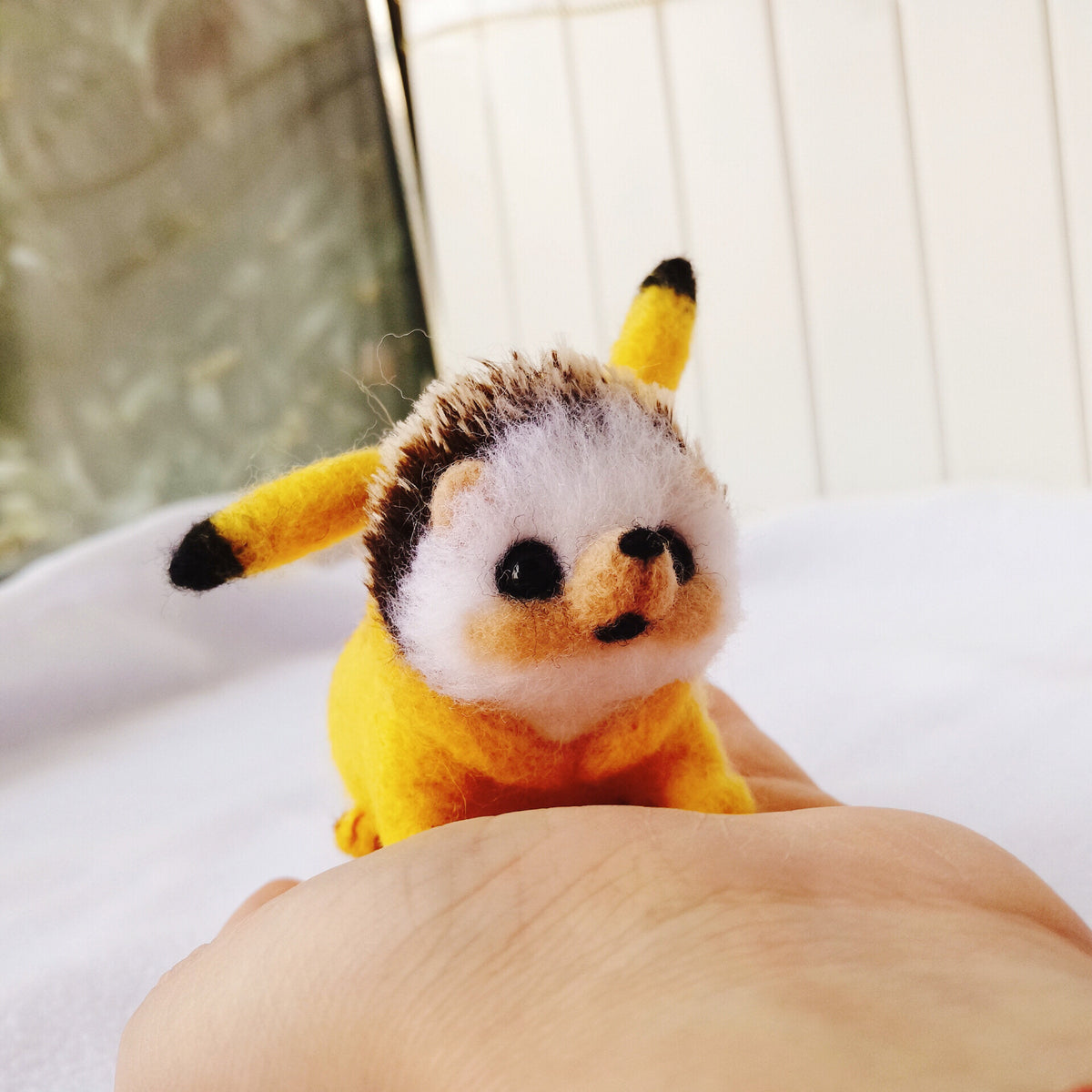 Needle-Felted Hedgehog Pikachu Plush Toy