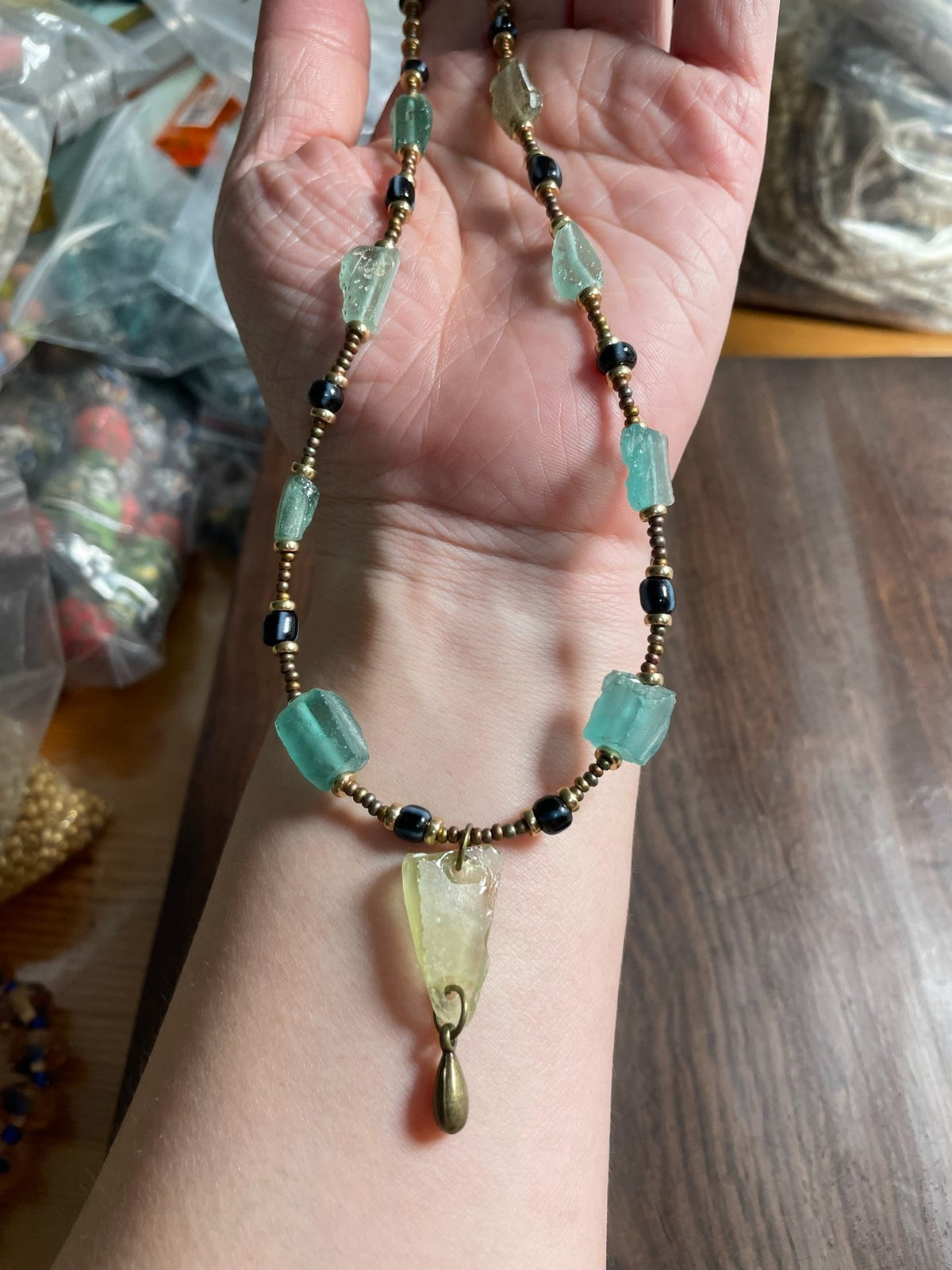 Ancient Roman Glass Bead Necklace 40cm