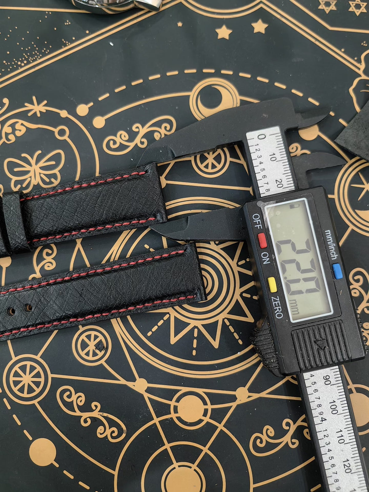 Ostrich Leather Watch Strap with Red Stitching