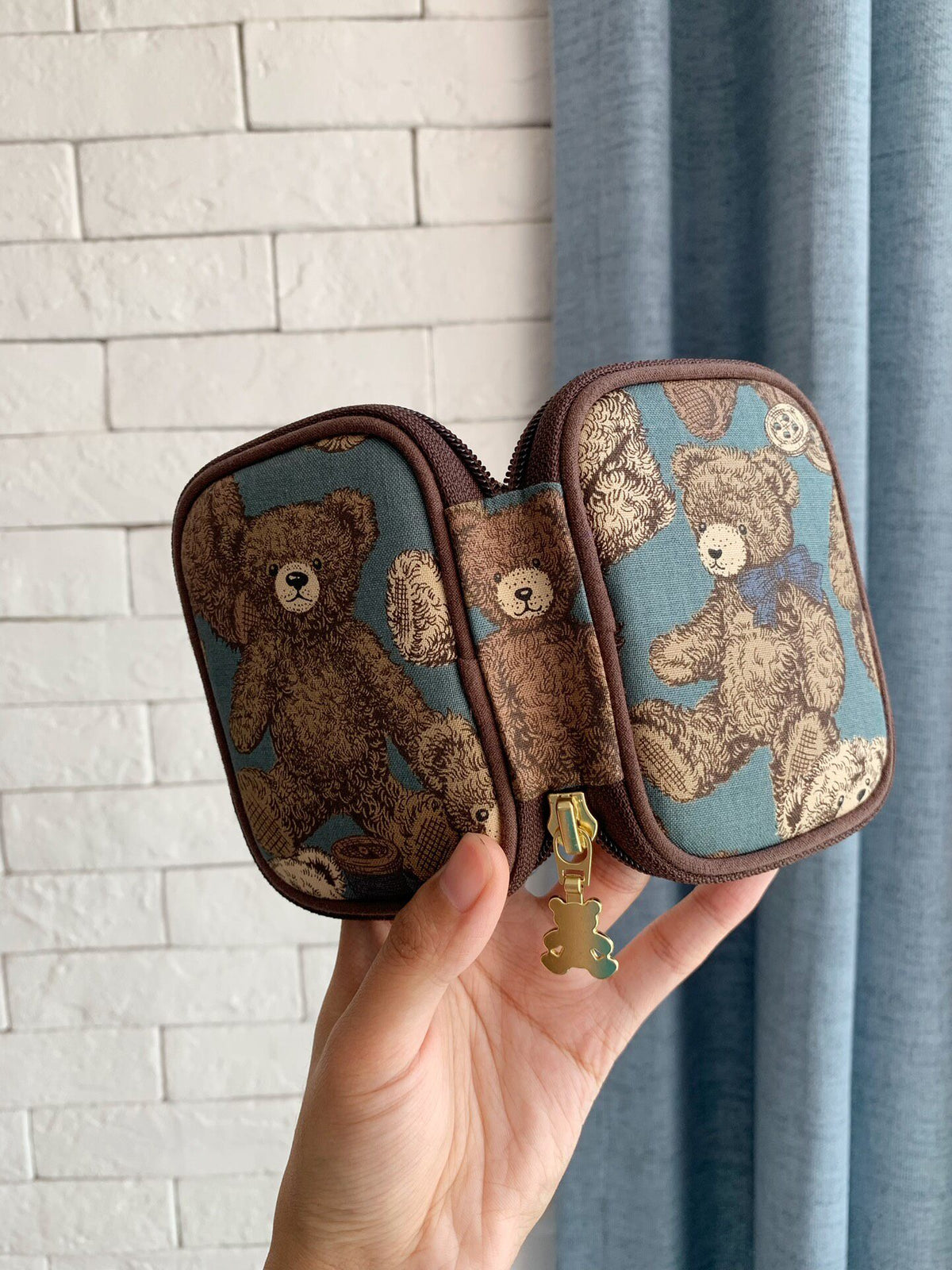 Teddy Bear Print Zippered Pouch