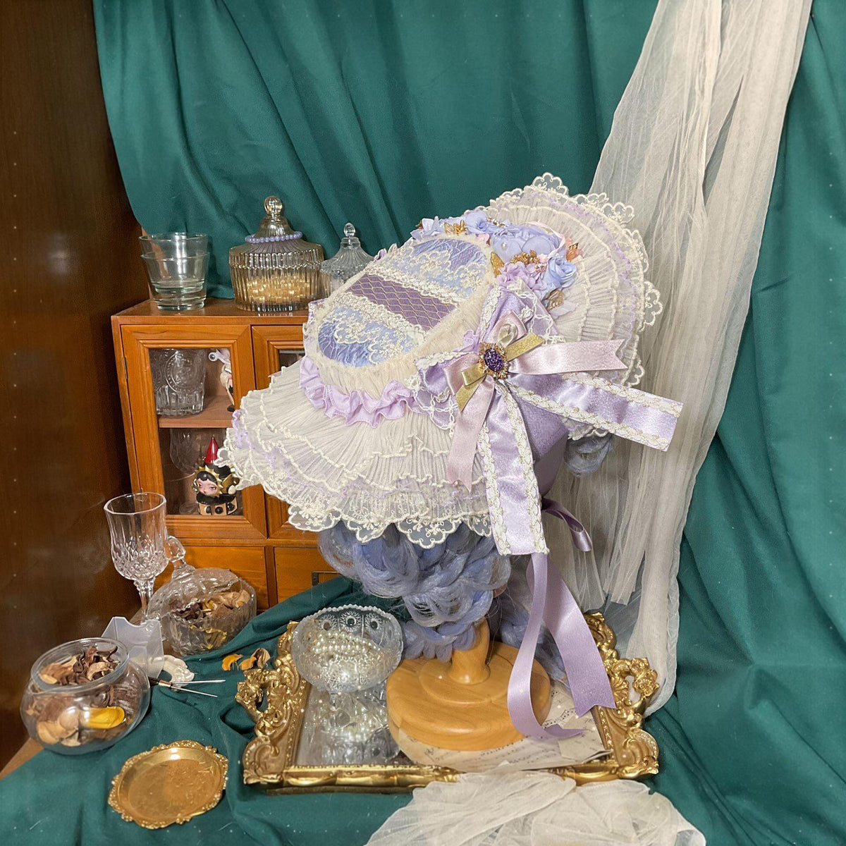 Lavender Lace Lolita Flat Hat Bonnet