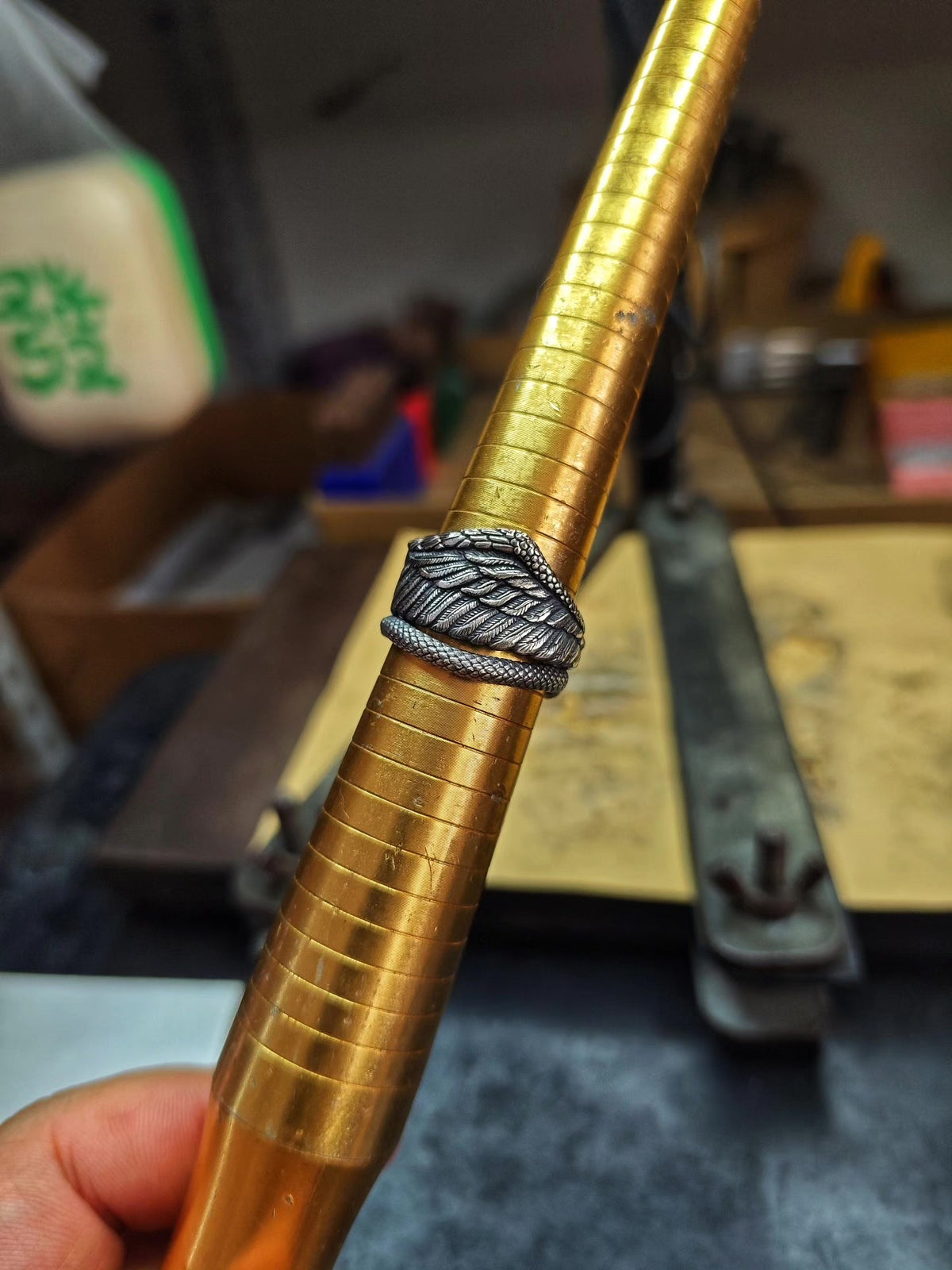 Feathered Serpent Ring Oxidized Silver