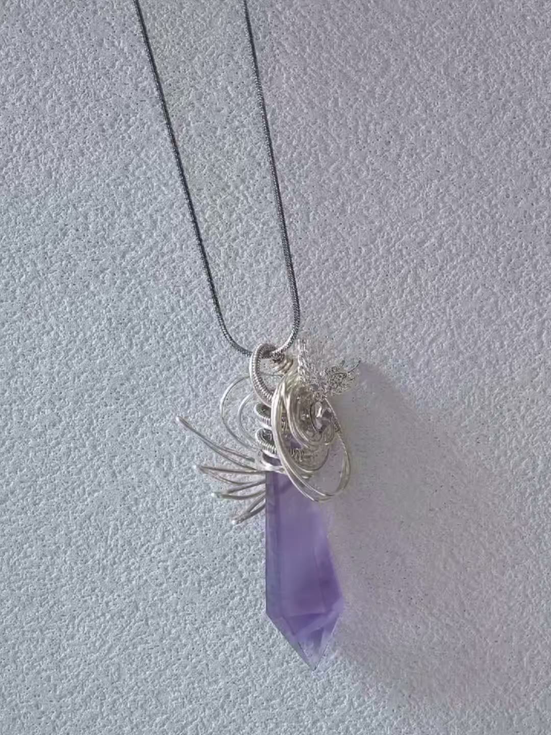 Natural Purple Fluorite Wire Wrapped Necklace