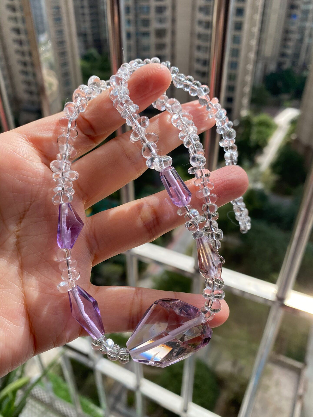 Clear Quartz Amethyst Beaded Necklace