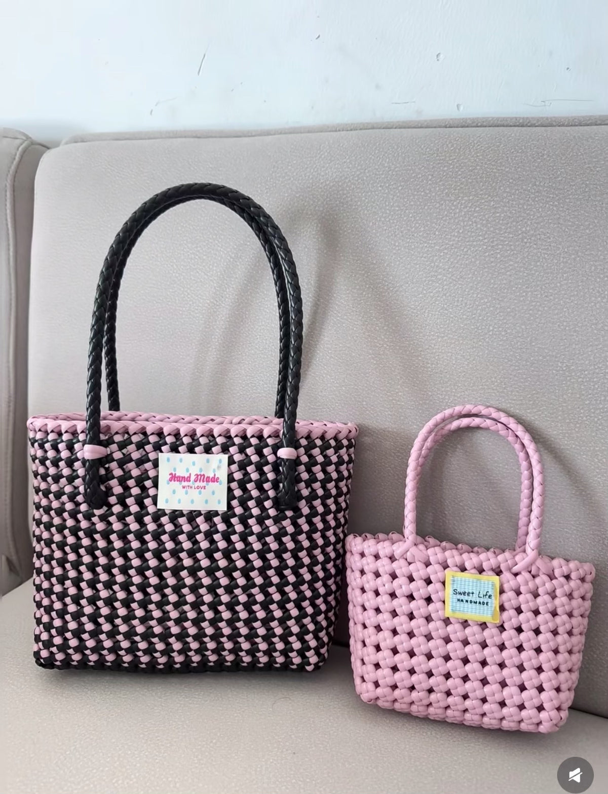 Borsa Intreciata Nero e Rosa