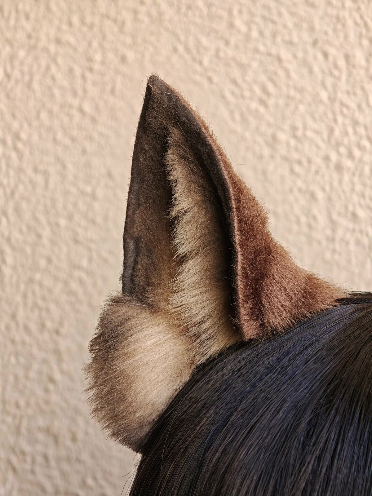 Barrette artisanale aux oreilles de loup et de chien marron