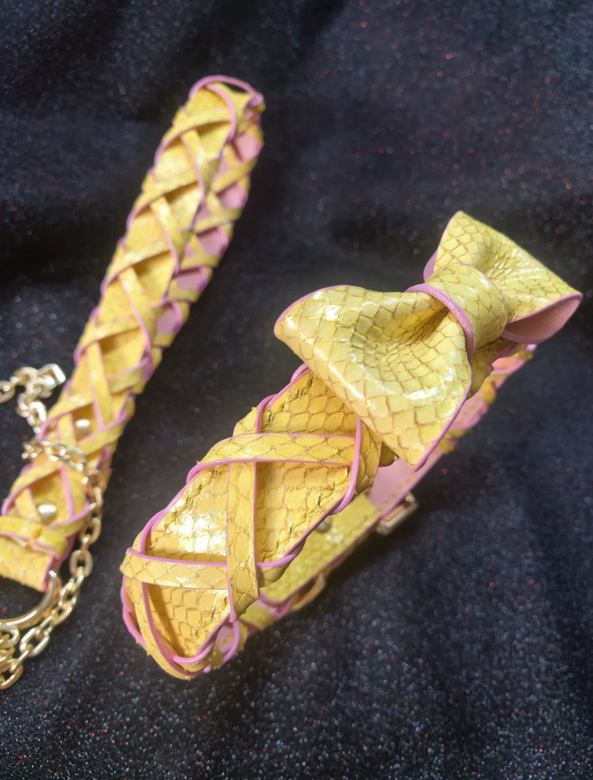 Woven Yellow Snakeskin Texture Pet Collar Leash Set