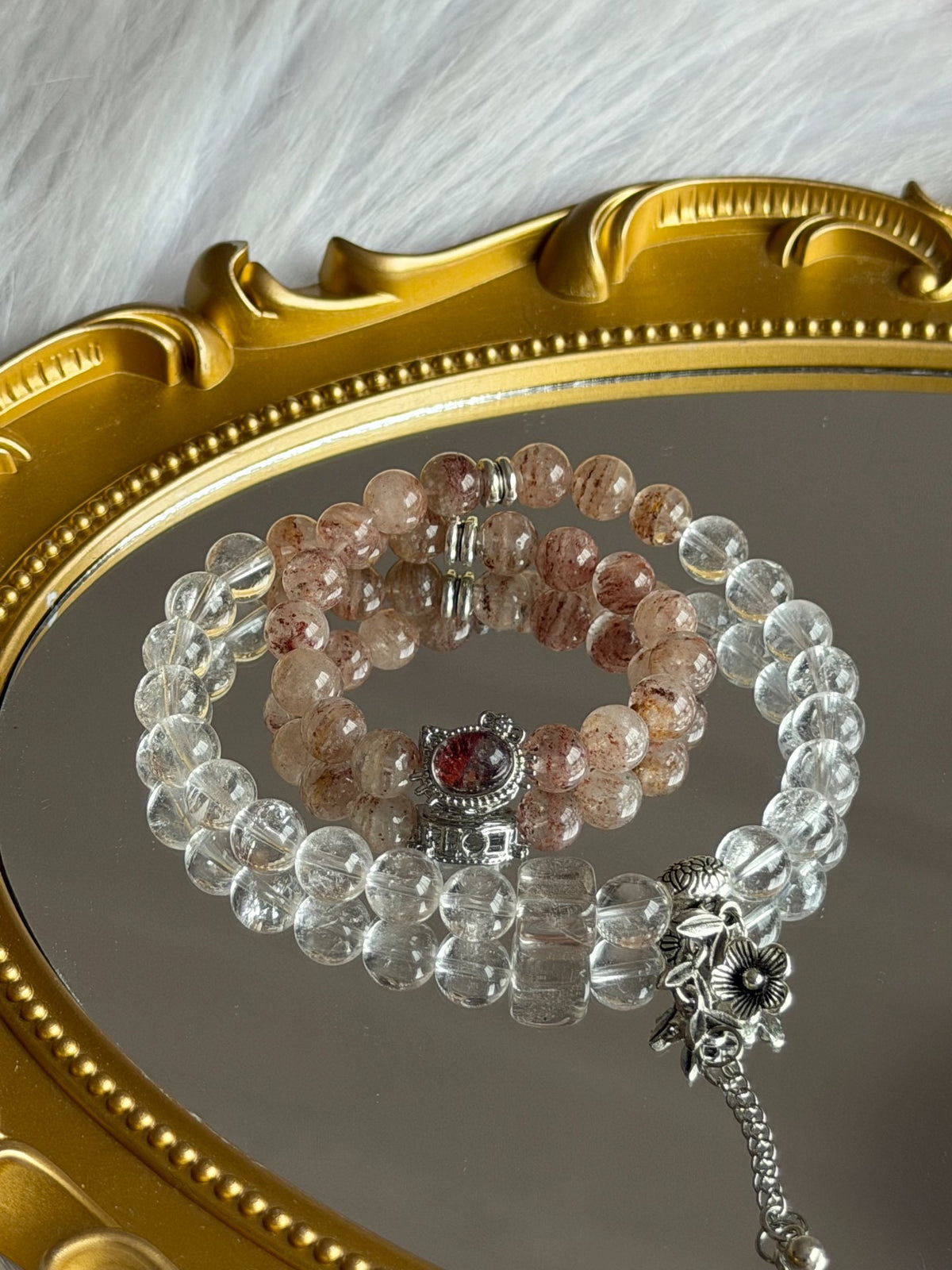 Double Loop Red Phantom Quartz Crystal Bracelet