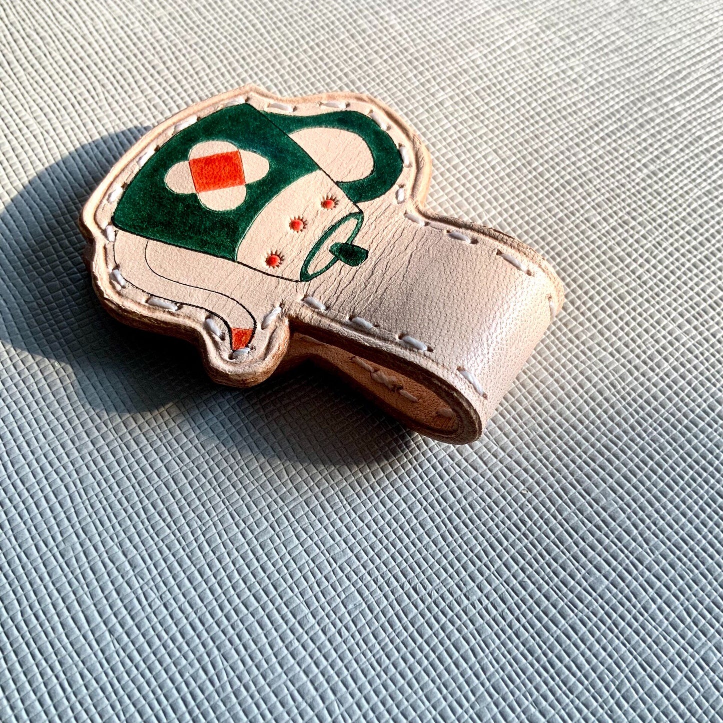 Magnetic Leather Bookmark – Teapot/Mug Shape with Hand-Painted Details