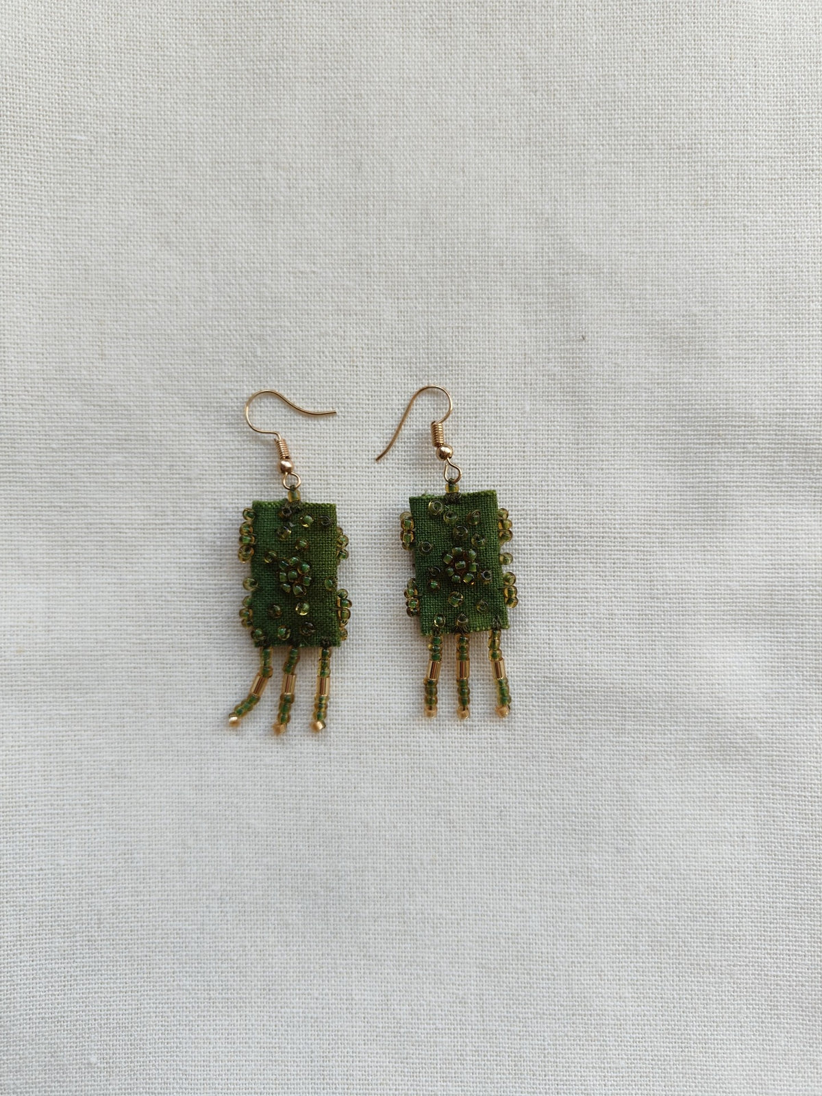 Handmade Green Beaded Tassel Earrings