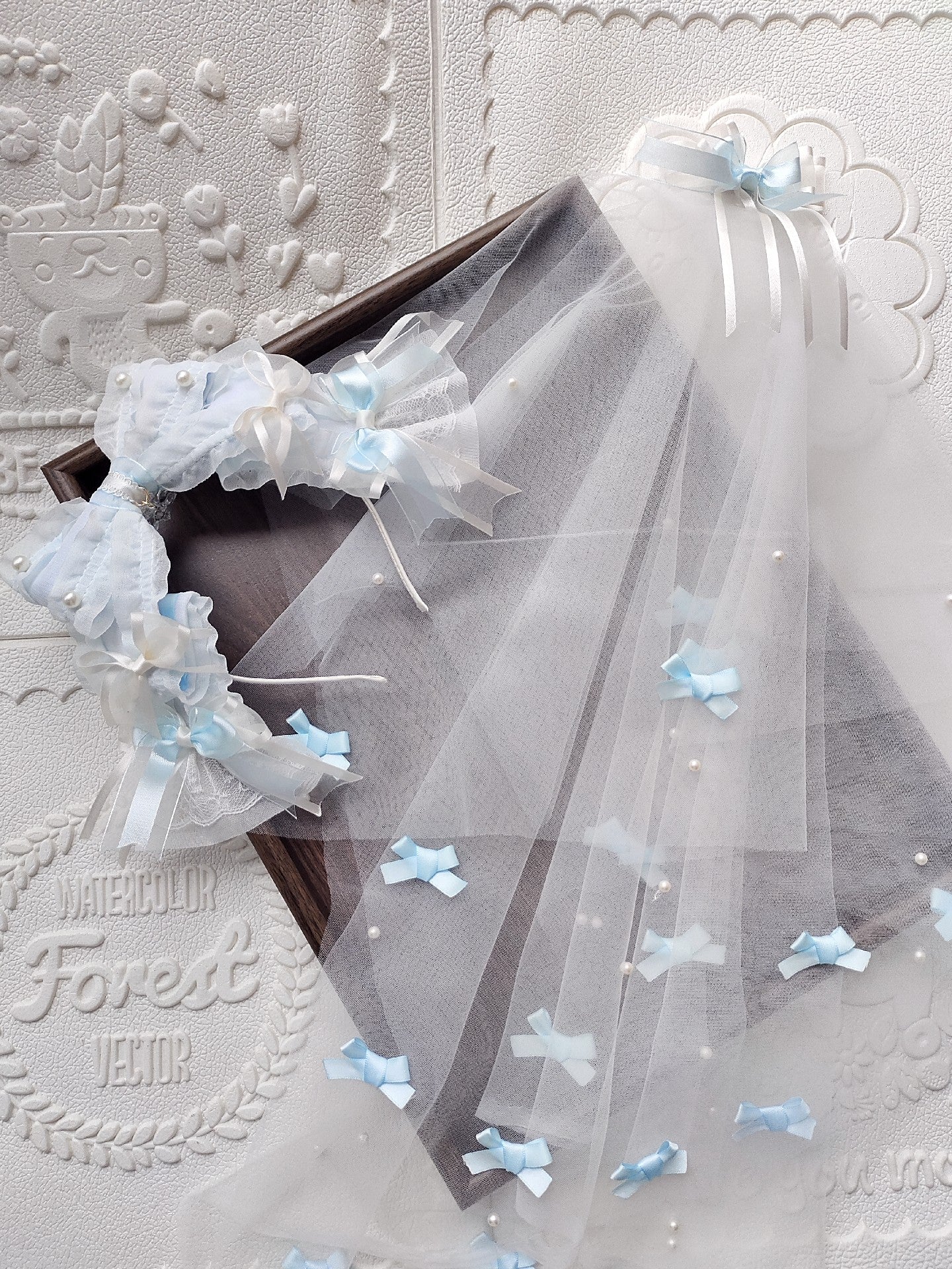 Lolita Large Bow Headband with Veil – Pink or Blue