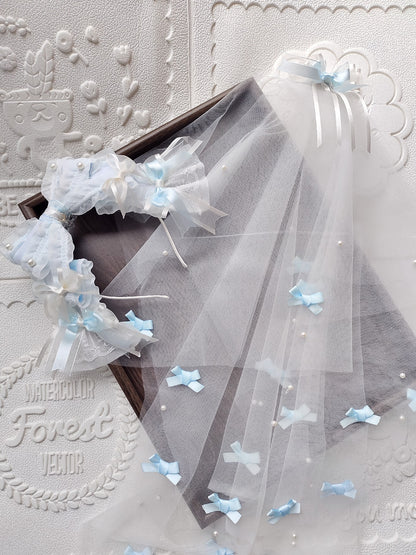 Lolita Large Bow Headband with Veil – Pink or Blue