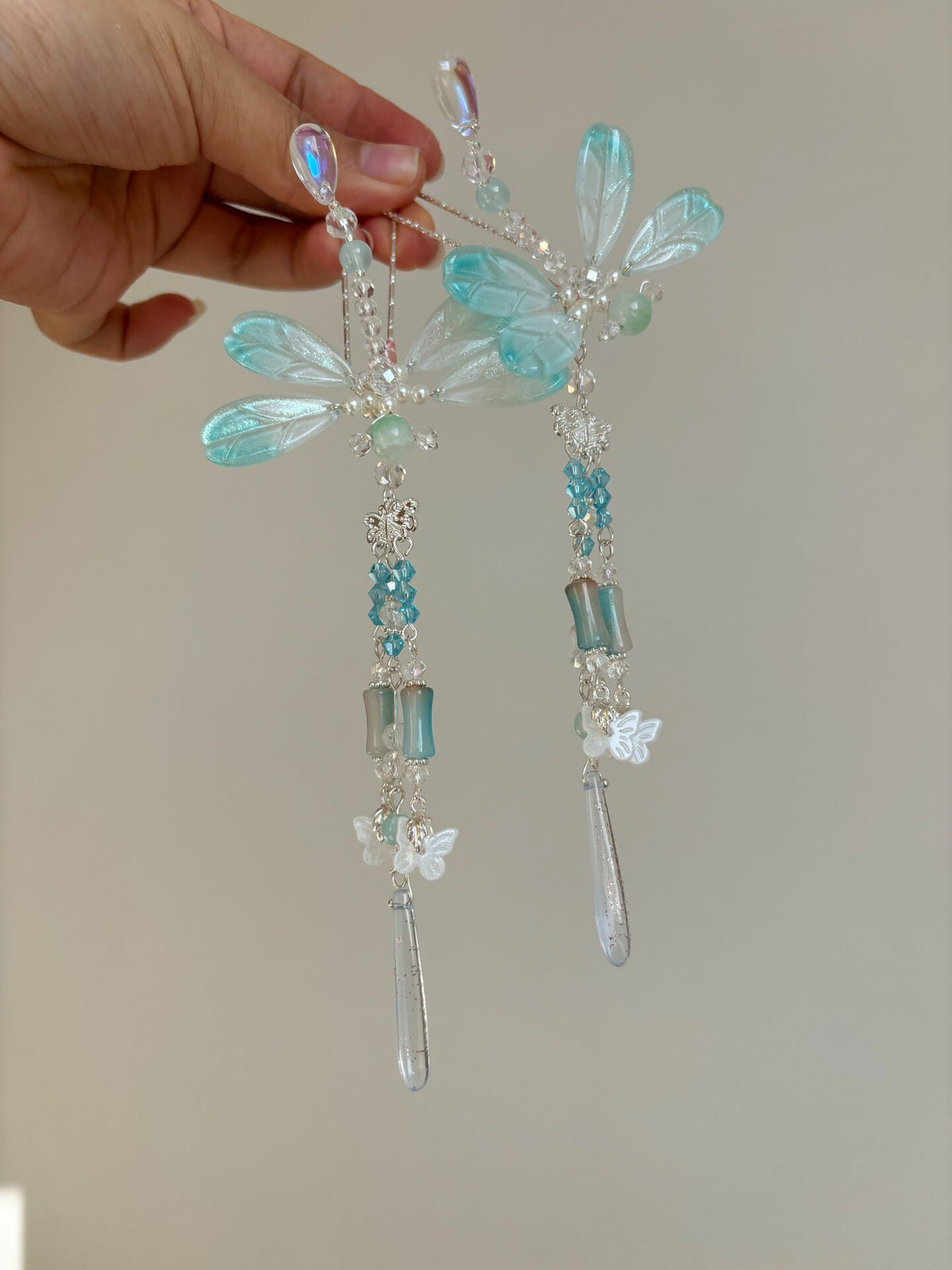 Dragonfly Hairpins Crystal Glass Tassel Set