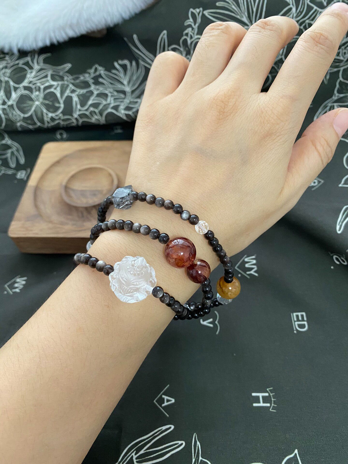 Silver Sheen Obsidian Agate Quartz Bracelet