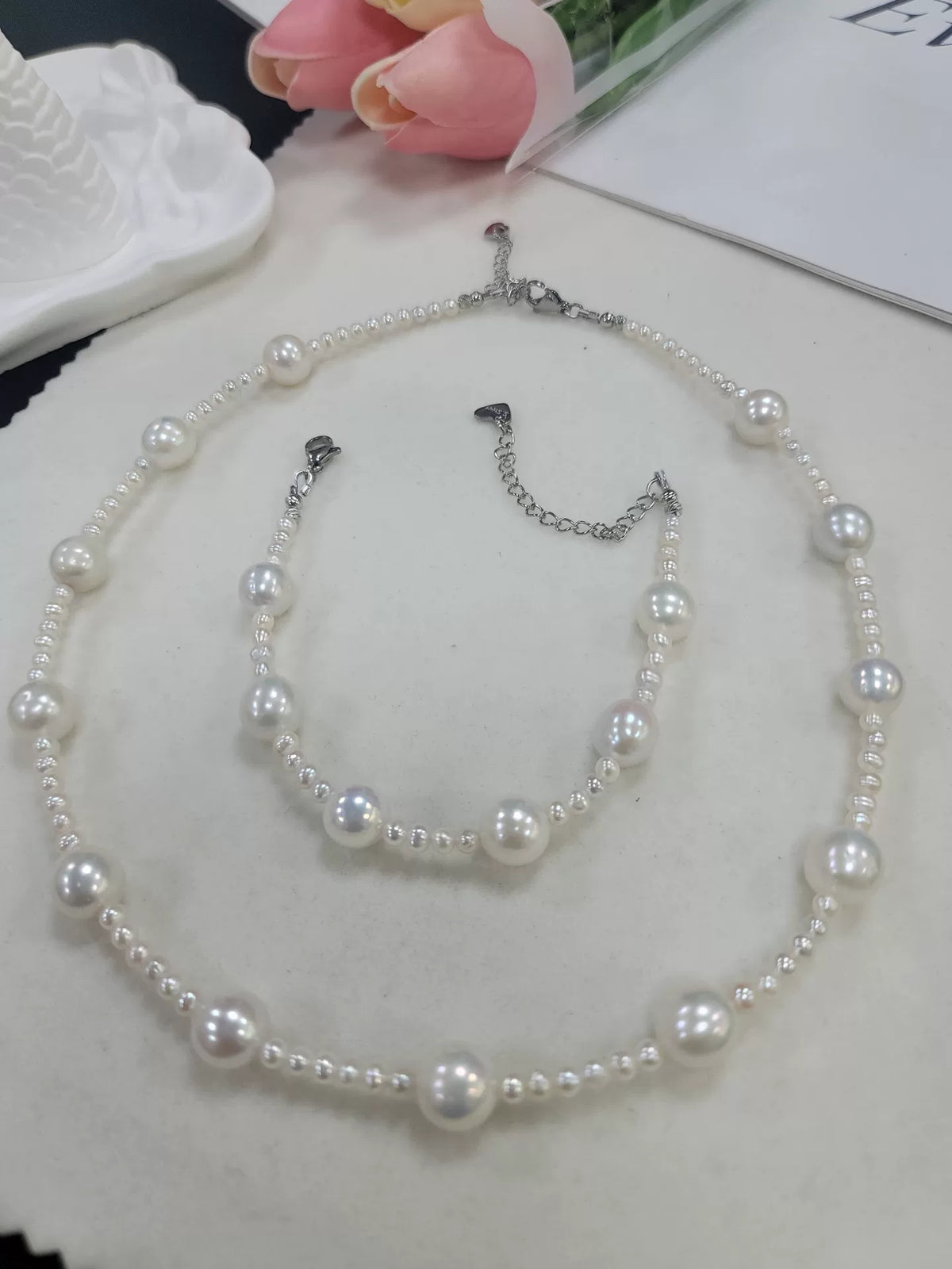 Set Collana e Bracciale Perle Bianche Cielo Stellato